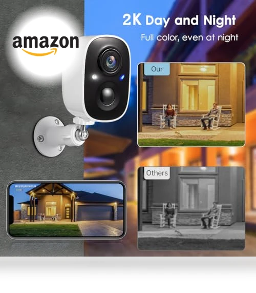 2K Wireless Outdoor Security Camera with Color Night Vision and AI Motion Detection — Motion Sensors, GMK