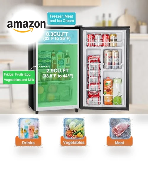 3.2 Cu.Ft Mini Fridge with Freezer, Adjustable Thermostat, Energy-efficient, Low Noise — Mini Fridges, Sweetcrispy