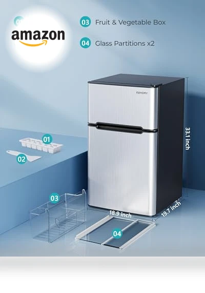 Mini Fridge with Freezer, 3.2 Cu.Ft, 2 Door, Adjustable Shelves — Mini Fridges, EUHOMY