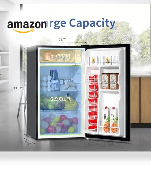 Mini Fridge with Freezer, 3.2Cu.Ft, Single Door Small Refrigerator, Energy-Efficient, Low Noise — Mini Fridges, BANGSON