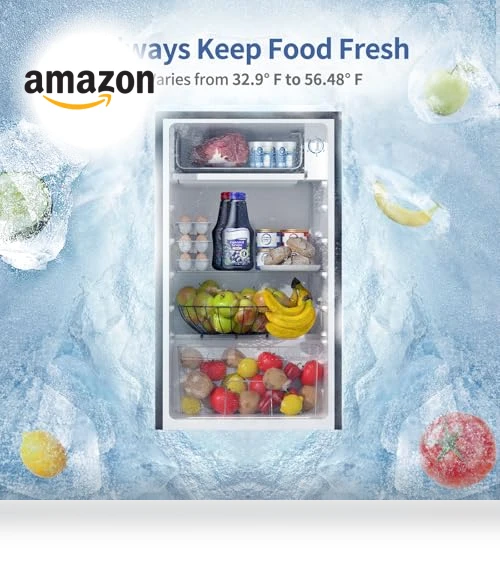 Mini Fridge with Freezer, 3.2Cu.Ft, Single Door Small Refrigerator, Energy-Efficient, Low Noise — Mini Fridges, BANGSON