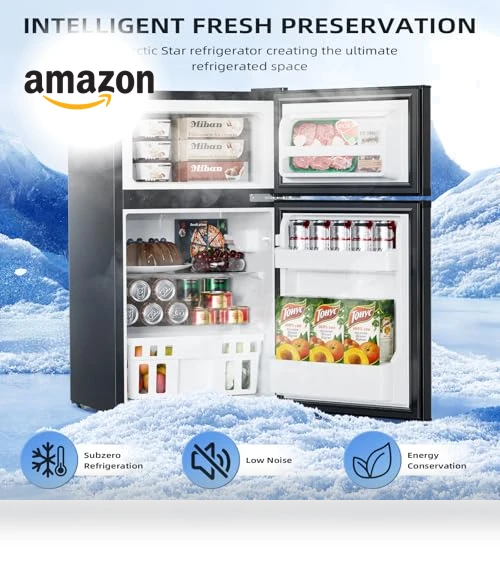 3.2 Cu.Ft Mini Refrigerator with Freezer, Double Door Compact Fridge — Mini Fridges, Antarctic Star