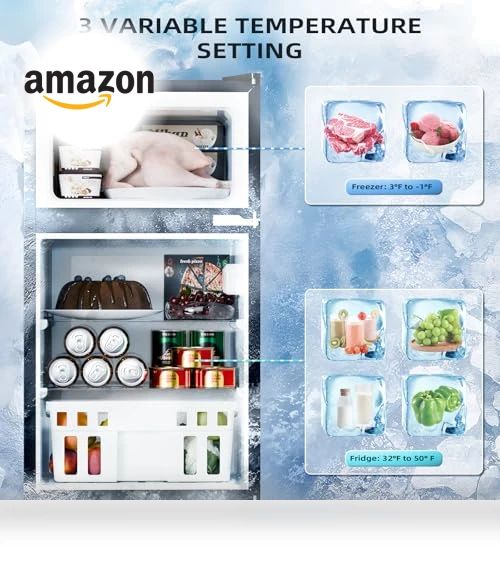 3.2 Cu.Ft Mini Refrigerator with Freezer, Double Door Compact Fridge — Mini Fridges, Antarctic Star