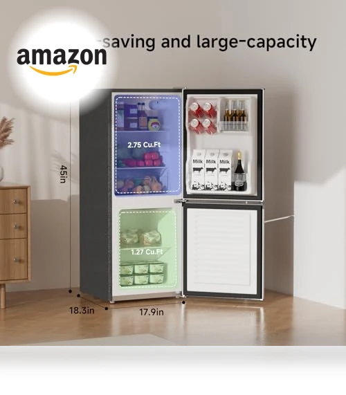 4.0 Cu.Ft Small Refrigerator with Freezer, Double Door, Stainless Steel — Mini Fridges, BANGSON