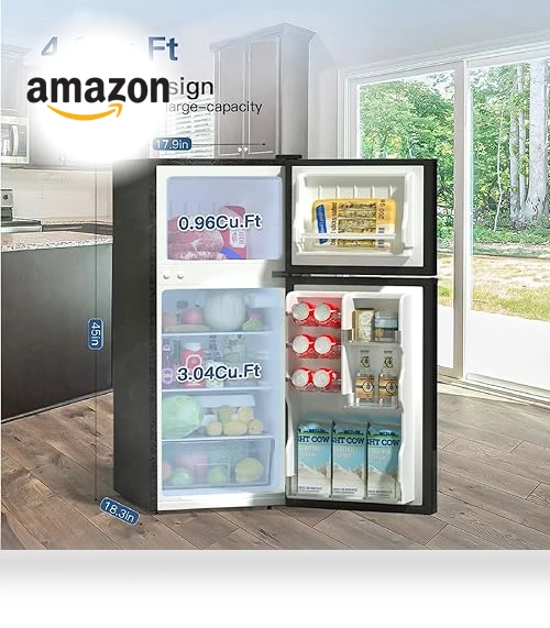 4.0 Cu.Ft Small Refrigerator with Freezer, Double Door, Stainless Steel — Mini Fridges, BANGSON