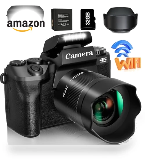 4K Digital Camera for Photography & Video with WiFi, 64MP, Touch Screen, 32GB Card — Compact Digital Cameras, Saneen