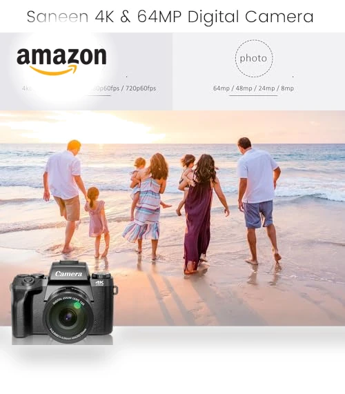 4K Digital Camera for Photography & Video with WiFi, 64MP, Touch Screen, 32GB Card — Compact Digital Cameras, Saneen