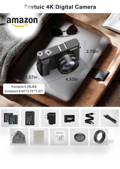4K Digital Camera for Photography and Video with Autofocus and Anti-Shake — Compact Digital Cameras, Zostuic