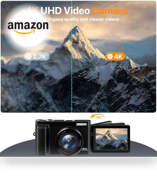 4K Digital Camera with Auto-Focus, Flip Screen, and 16X Zoom for Photography and Vlogging — Mirrorless Cameras, YIGLLO