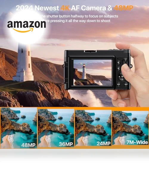 4K Digital Camera with Auto-Focus, Flip Screen, and 16X Zoom for Photography and Vlogging — Mirrorless Cameras, YIGLLO