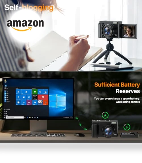 4K Digital Camera with Auto-Focus, Flip Screen, and 16X Zoom for Photography and Vlogging — Mirrorless Cameras, YIGLLO