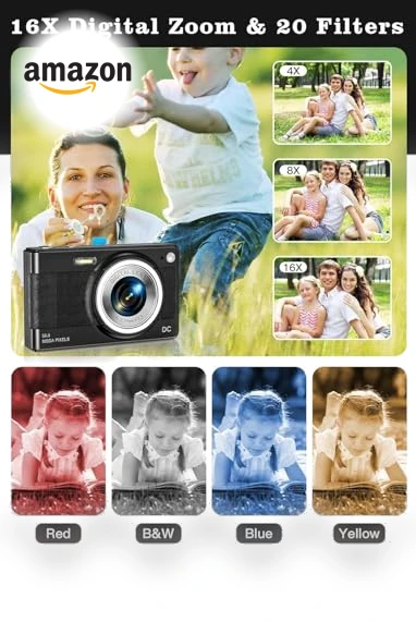 56MP FHD 1080P Digital Camera for Kids with 16x Zoom Anti Shake — Portable Media Devices & Accessories, Fleafer