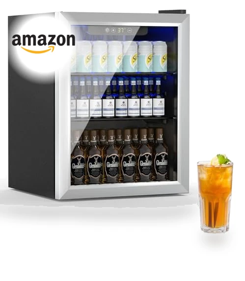 76 Can Mini Fridge with Glass Door, Adjustable Shelves — Drink Coolers, Erivess