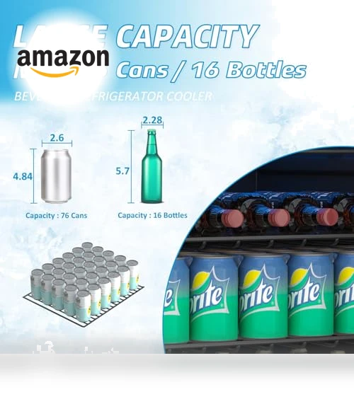 76 Can Mini Fridge with Glass Door, Adjustable Shelves — Drink Coolers, Erivess