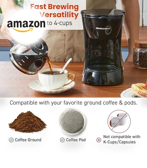 Automatic 4-Cup Brew & Drip Coffee Maker with Pause N Serve — Single-Cup Coffee Makers, Elite Gourmet