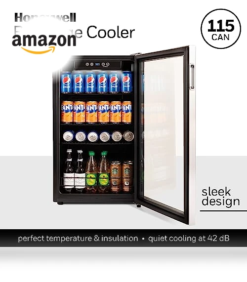 115 Can Beverage Refrigerator and Cooler with Glass Door — Mini Fridges, Honeywell