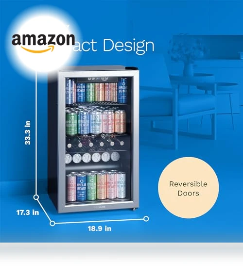 Mini Beverage Refrigerator with Glass Door - 120 Cans Capacity — Drink Coolers, hOmeLabs