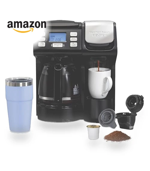 FlexBrew Trio 2-Way Coffee Maker, Compatible with K-Cup Pods or Grounds, Single Serve & Full Pot — Coffee & Espresso Combos, Hamilton Beach