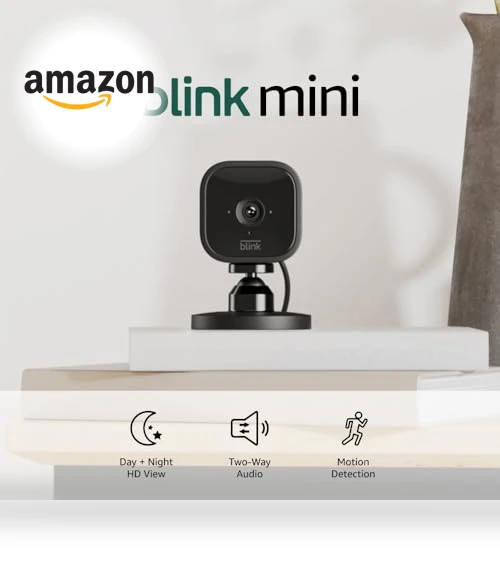 Compact indoor smart security camera, 1080p HD video, night vision, motion detection, two-way audio — Security Cameras, Blink