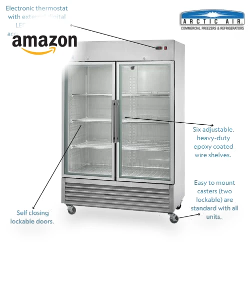 Two Door Glass Reach-In Refrigerator, 49 cu. ft, Stainless Steel — Mini Fridges, Arctic Air