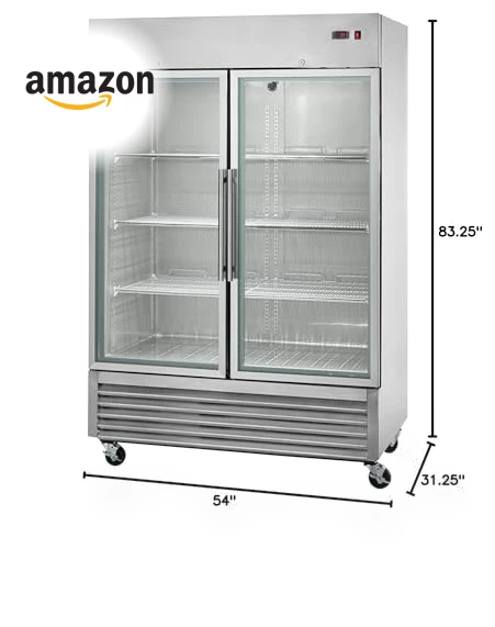 Two Door Glass Reach-In Refrigerator, 49 cu. ft, Stainless Steel — Mini Fridges, Arctic Air