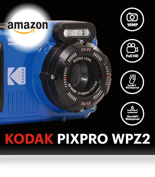 Rugged Waterproof WiFi Digital Camera 16MP 4X Optical Zoom 1080P Full HD Video — Adventure & Sports Cameras, KODAK
