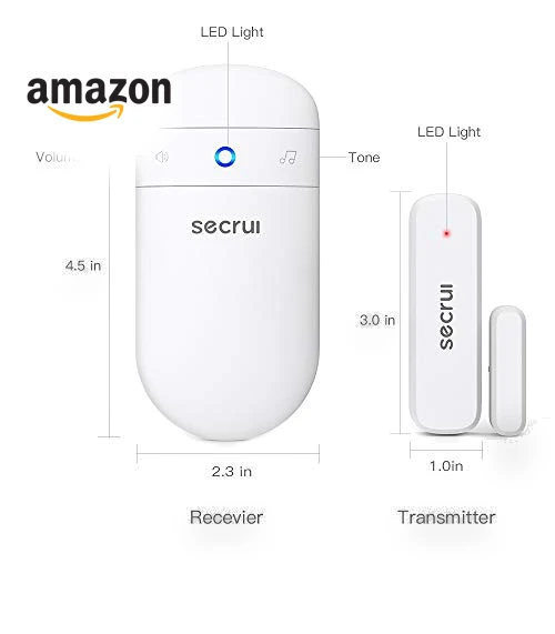 Wireless Door Open Sensor Chime with Adjustable Volume, 400ft Range, 52 Chimes — Chimes, SECRUI