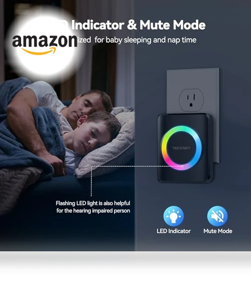 Wireless Doorbell with 1300ft Range, 60 Chimes, IP65 Waterproof — Kits, TECKNET