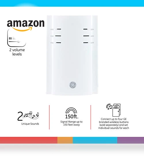 Wireless Doorbell Kit with Plug-In Receiver, 2 Melodies, 150 Ft Range — Push Buttons, GE