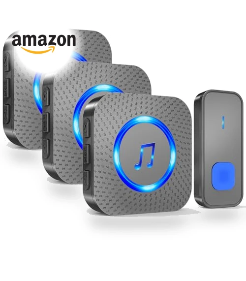 Wireless Doorbell with 3 Receivers, IP55 Waterproof, 1300 FT Range, 55 Chimes — Kits, SURFOU