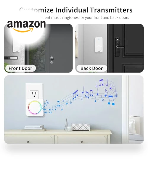 Wireless Doorbell Kit with 3 Receivers & 2 Buttons, 1000ft Range, 32 Melodies — Kits, PHYSEN