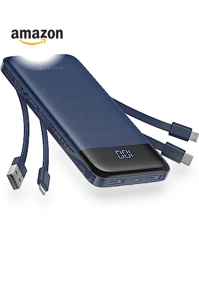 Slim 10000mAh Portable Charger with Built-in Cables - 6 Outputs Power Bank — Charging Solutions, Charmast
