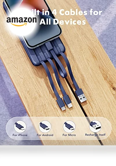 Slim 10000mAh Portable Charger with Built-in Cables - 6 Outputs Power Bank — Charging Solutions, Charmast