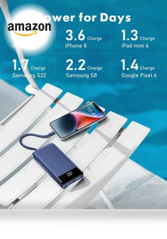 Slim 10000mAh Portable Charger with Built-in Cables - 6 Outputs Power Bank — Charging Solutions, Charmast