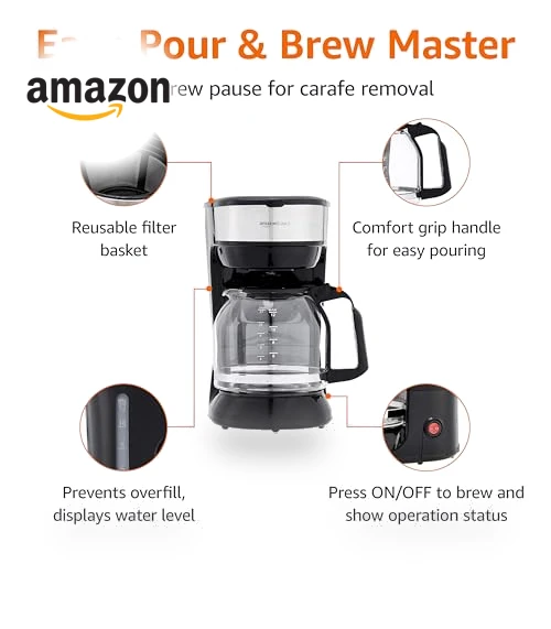 12-Cup Coffee Maker with Reusable Filter, Black & Stainless Steel — Coffee Makers, Amazon Basics