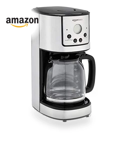Drip Coffee Maker 12 Cup with Carafe and Reusable Filter, Stainless Steel — Coffee Makers, Amazon Basics