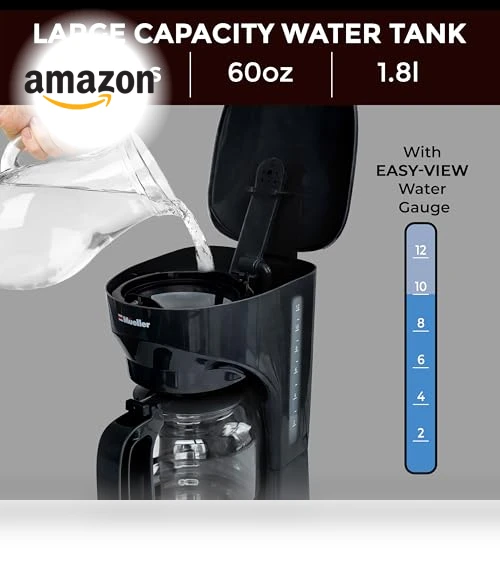 12-Cup Drip Coffee Maker with Borosilicate Carafe and Auto-Off — Carafes & Pitchers, MUELLERHOME