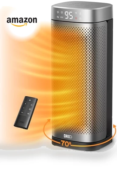 PTC Ceramic Space Heater with Remote, 1500W Fast Heating, 70° Oscillation — Portable Heating Solutions, Dreo
