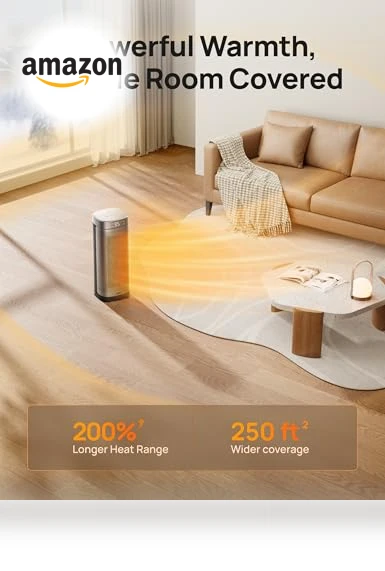 PTC Ceramic Space Heater with Remote, 1500W Fast Heating, 70° Oscillation — Portable Heating Solutions, Dreo
