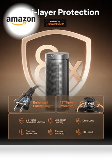PTC Ceramic Space Heater with Remote, 1500W Fast Heating, 70° Oscillation — Portable Heating Solutions, Dreo