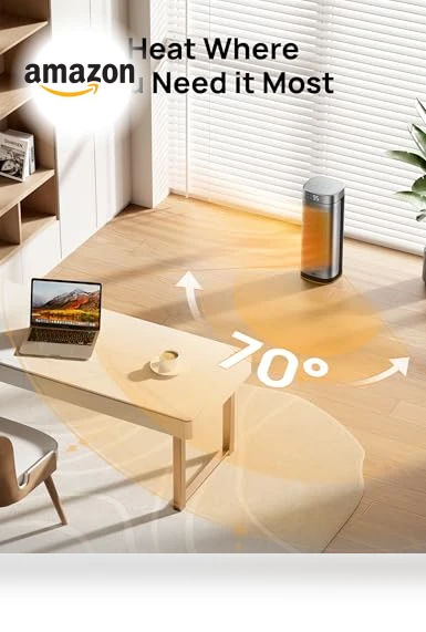 PTC Ceramic Space Heater with Remote, 1500W Fast Heating, 70° Oscillation — Portable Heating Solutions, Dreo