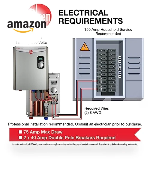 18kW 240V Tankless Electric Water Heater — Portable Heating Solutions, Rheem