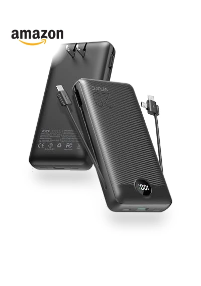 20000mAh Fast Charging Power Bank with Built-in Cables and Wall Plug — Charging Solutions, VRURC
