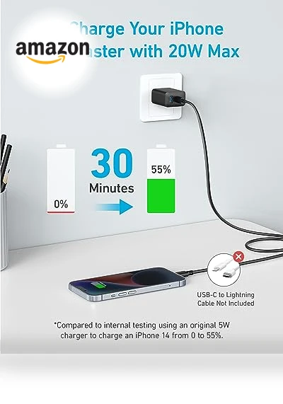 20W Dual Port USB C Charger Block with 5 ft Cable — Charging Solutions, Anker