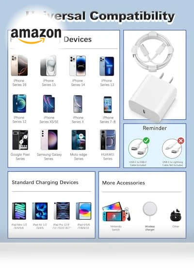 20W Type C Fast Charger with USB-C to C Cable - 2-Pack — Charging Solutions, DJYQWIN