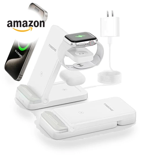 3 in 1 Foldable Fast Wireless Charger for iPhone, Apple Watch, AirPods — Lightning, Tribone