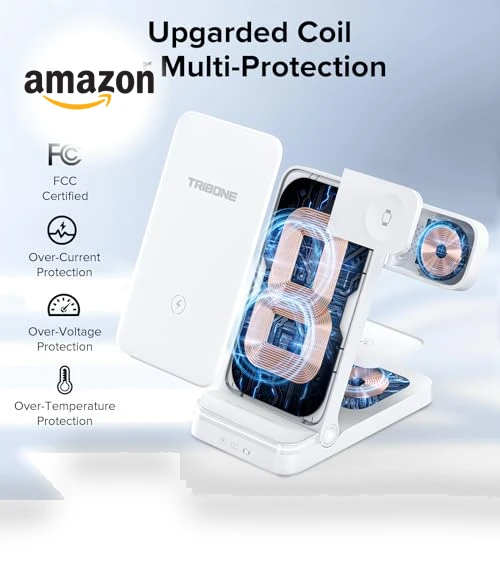 3 in 1 Foldable Fast Wireless Charger for iPhone, Apple Watch, AirPods — Lightning, Tribone
