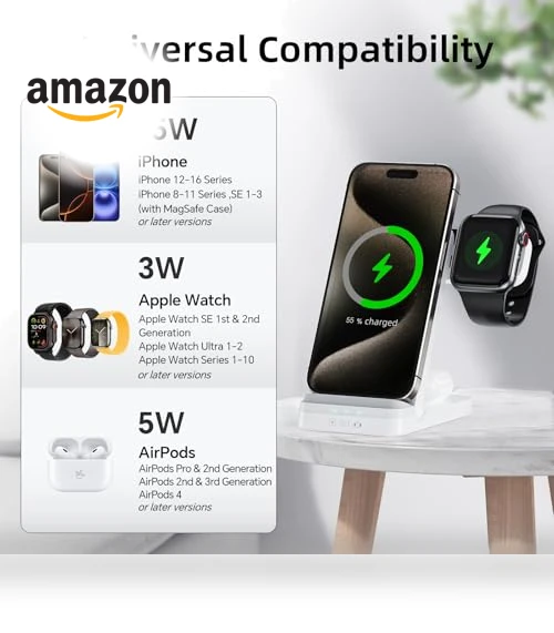 3 in 1 Foldable Fast Wireless Charger for iPhone, Apple Watch, AirPods — Lightning, Tribone