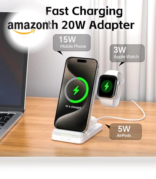 3 in 1 Foldable Fast Wireless Charger for iPhone, Apple Watch, AirPods — Lightning, Tribone