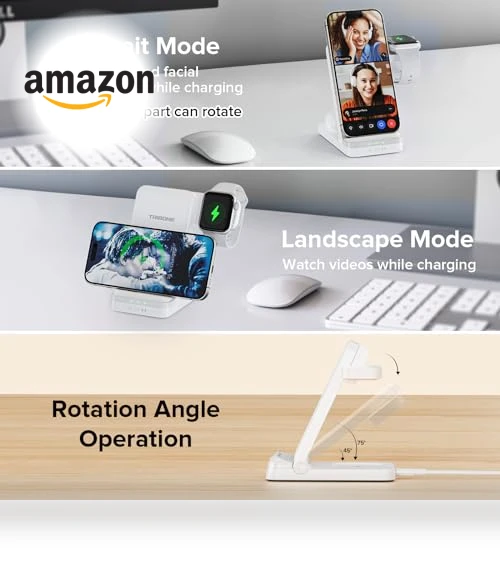 3 in 1 Foldable Fast Wireless Charger for iPhone, Apple Watch, AirPods — Lightning, Tribone
